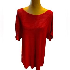 J. Jill Orange Short Sleeve Linen Blend Ribbed Knit Tunic Top Size Small Orange.